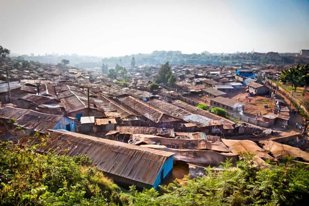 Panoriamic view of Kibera slums in Nairobi, Kenya.
